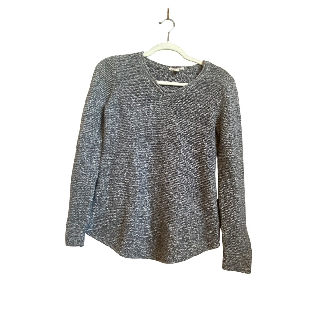 Eileen Fisher Grey Marled Cotton V-Neck Curved Hem Sweater XS